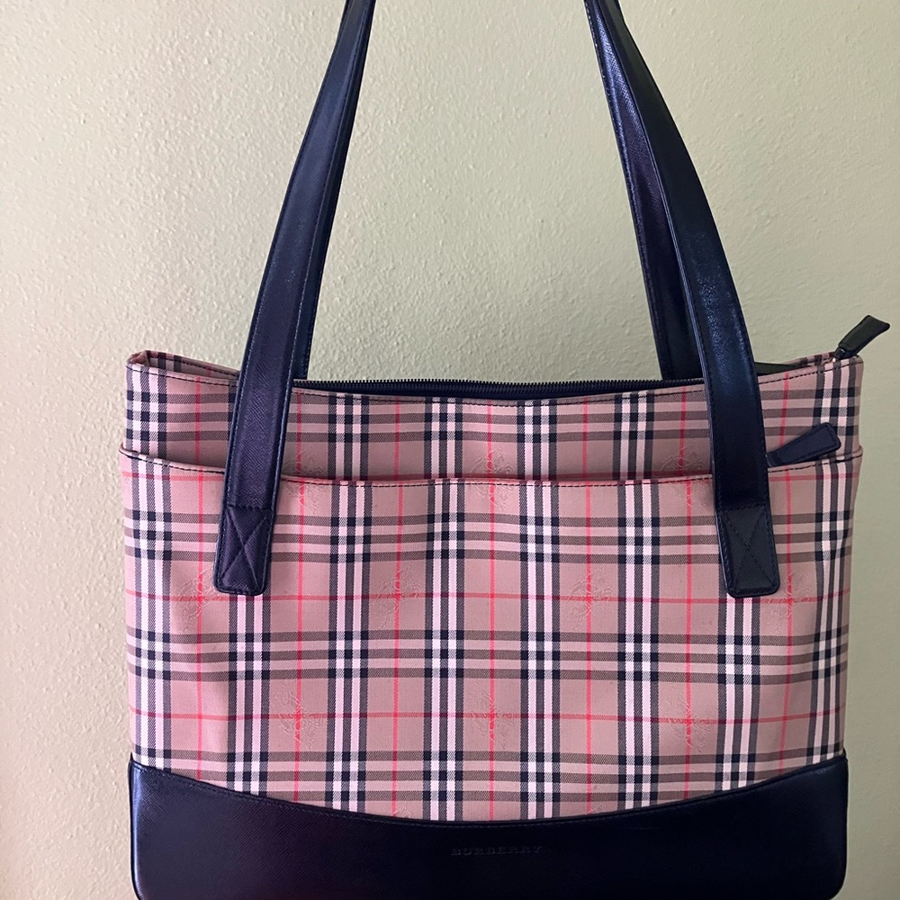 Burberry Nova Plaid Tote Bag - Tan and Black
